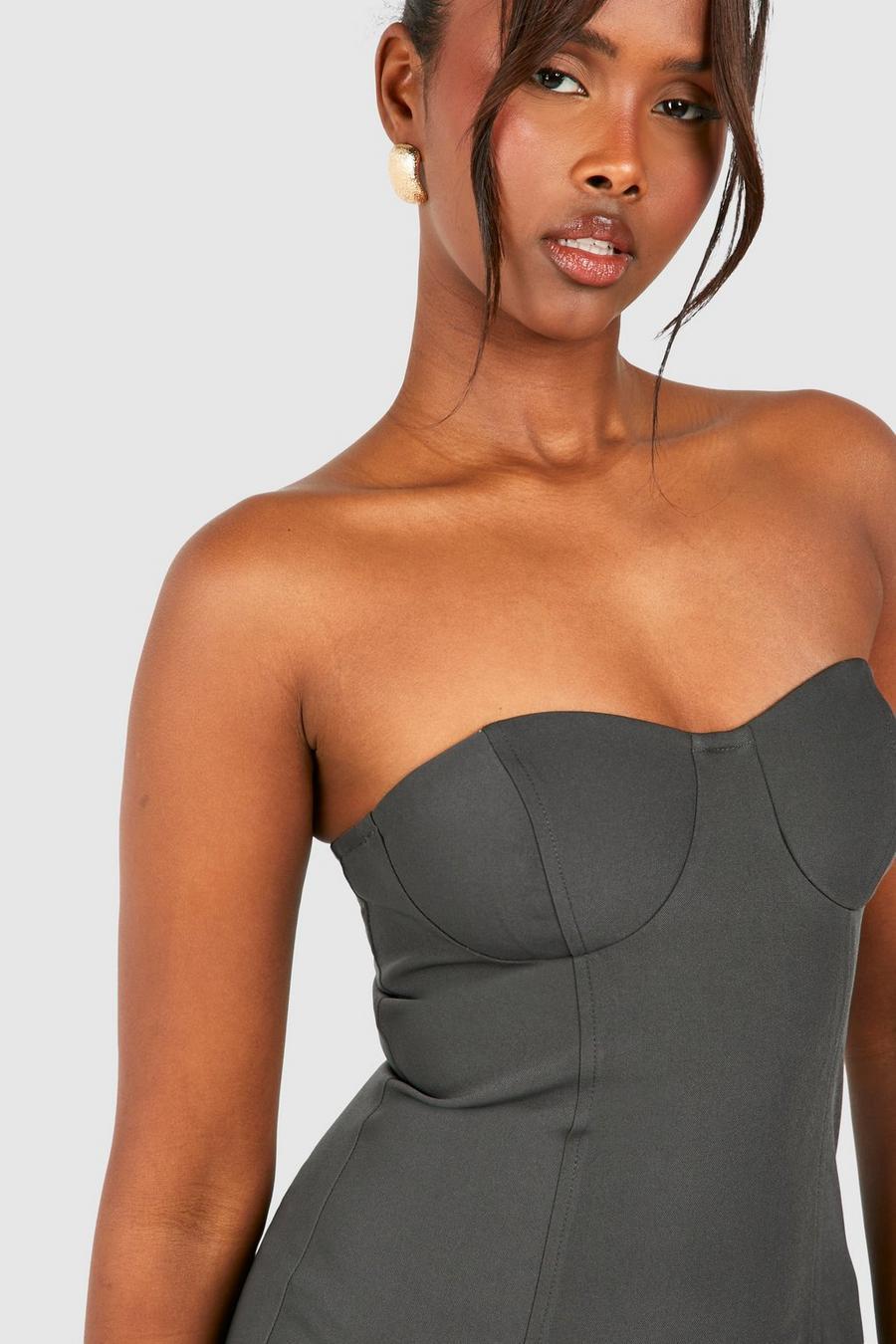 SZARA MINI SUKIENKA ODKRYTE RAMIONA BANDEAU