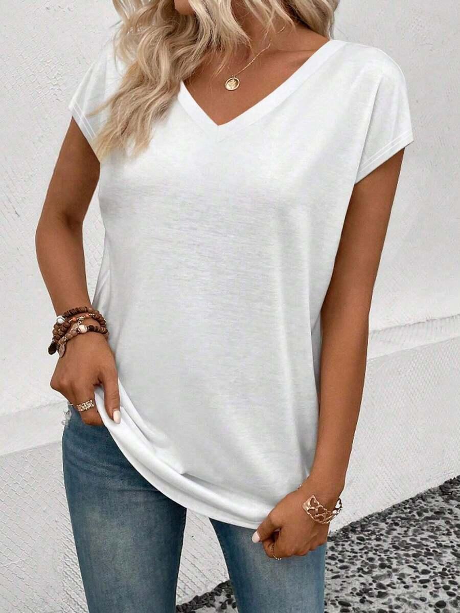 BIAŁY T-SHIRT V-NECK
