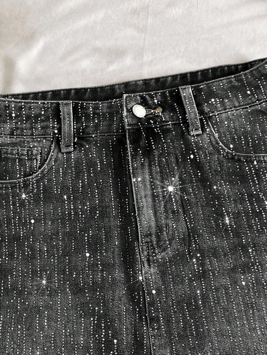 CZARNA MINI SPÓDNICA JEANS ZDOBIENIE