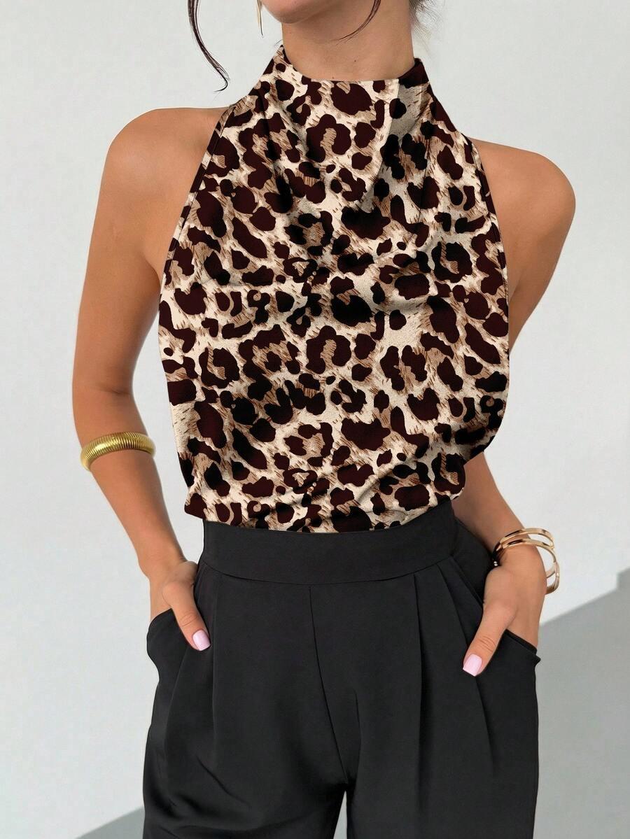 wiązany top animal print