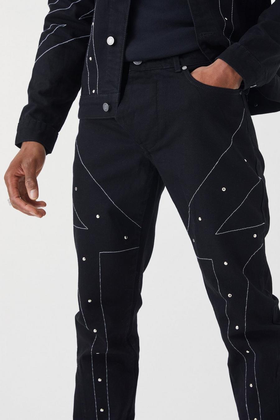 czarne zdobione spodnie jeans rurki dżety 