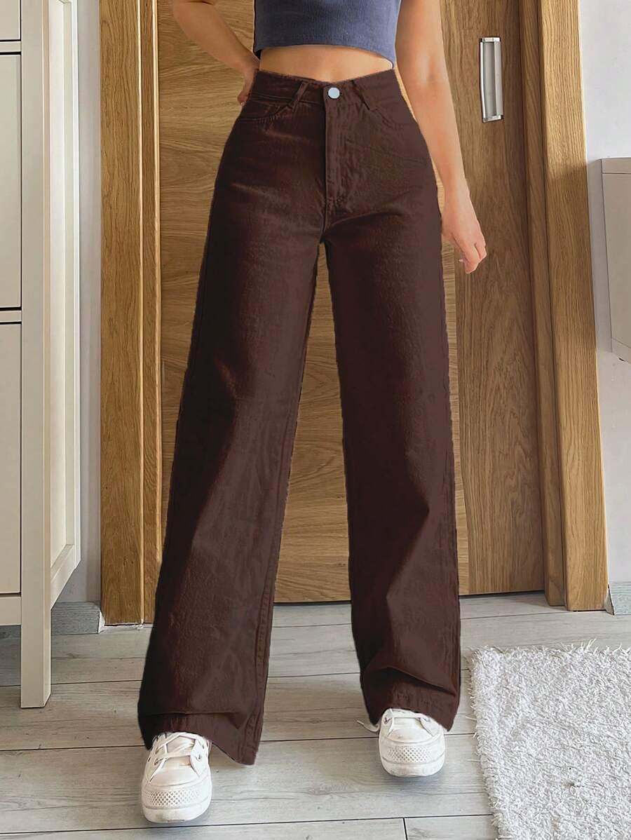 BRĄZOWE SPODNIE JEANS 