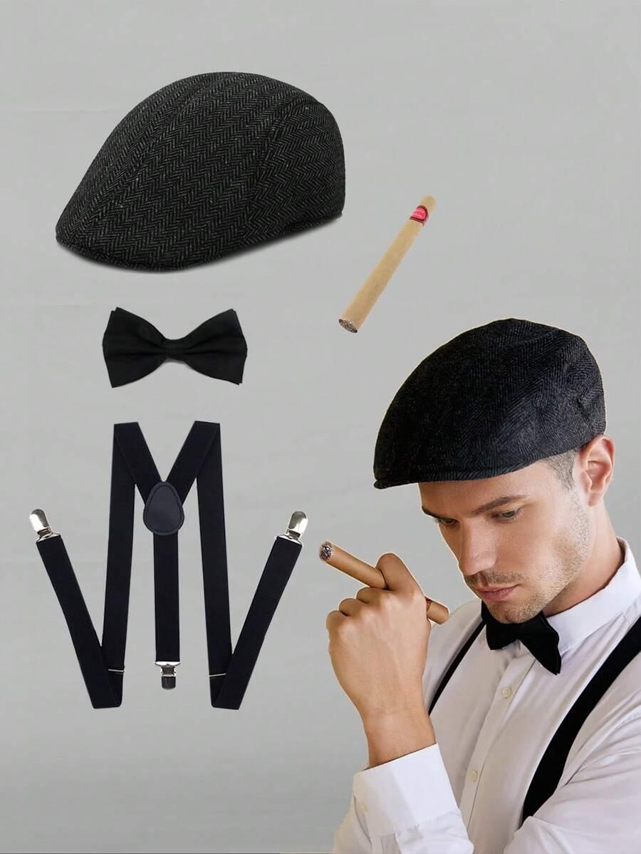 4-CZĘŚCIOWY KOSTIUM SZELKI MUCHA BERET CYGARO