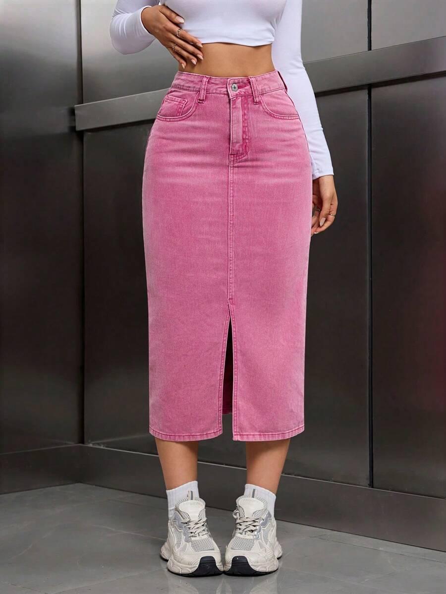 różowa spódnica jeans