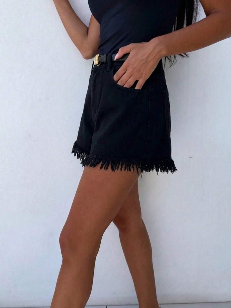 CZARNE SPODENKI JEANS