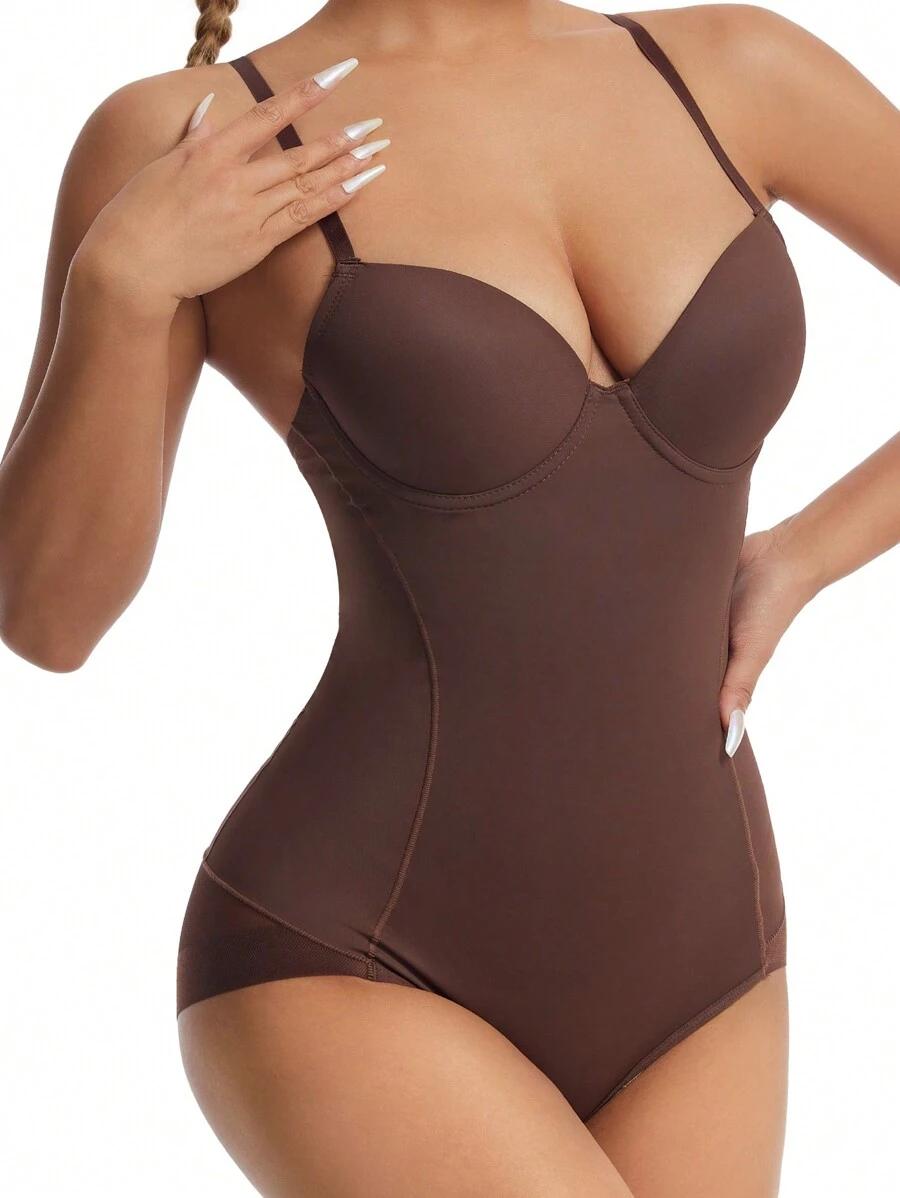 brązowe modelujące body na ramiączkach