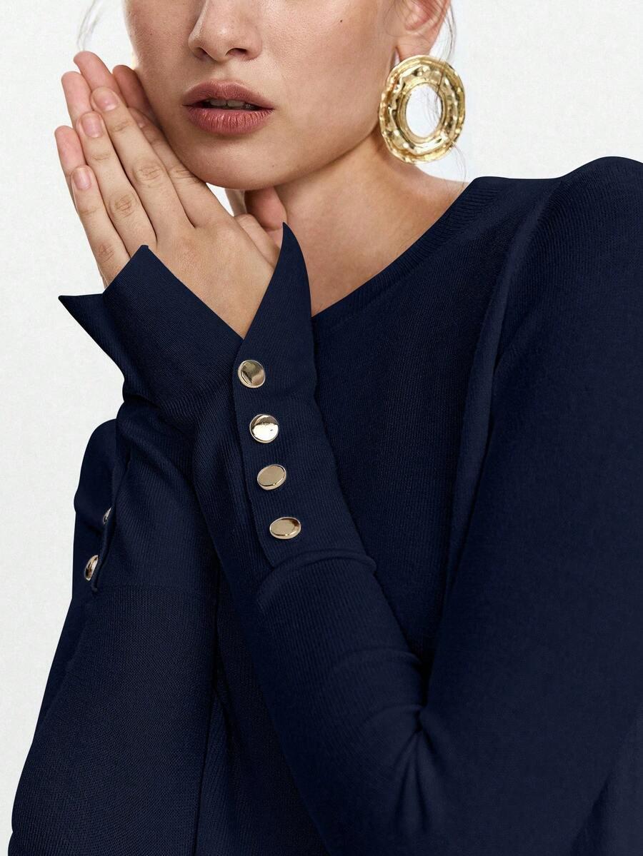 GRANATOWY SWETER GUZIKI