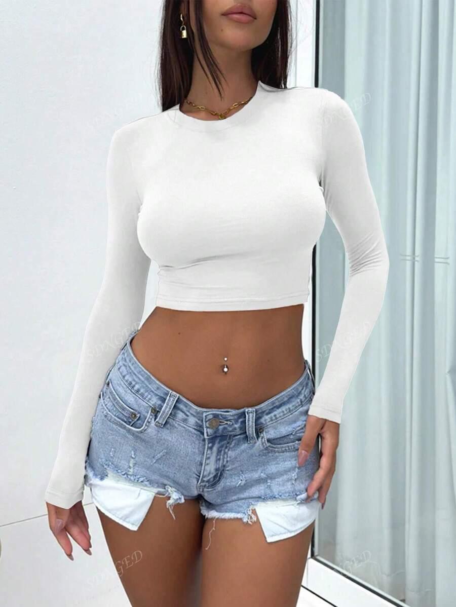 BIAŁY CROP TOP DŁUGI RĘKAW