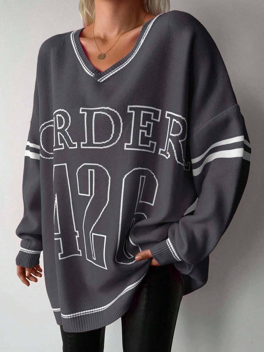 sweter długi rękaw v neck