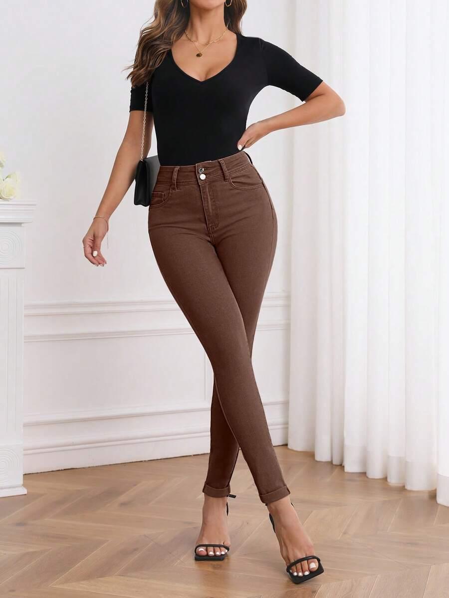 BRĄZOWE SPODNIE JEANS