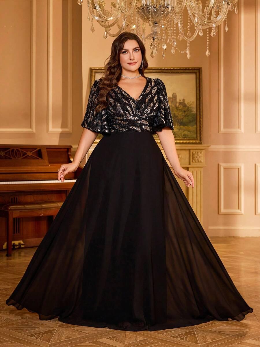 CZARNA MAXI SUKIENKA CEKINY