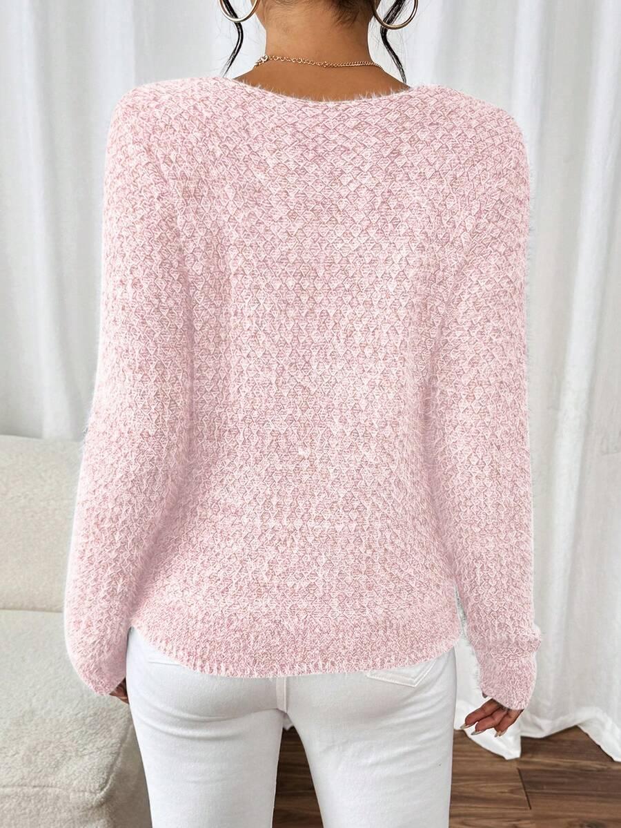 RÓŻOWY SWETER V-NECK