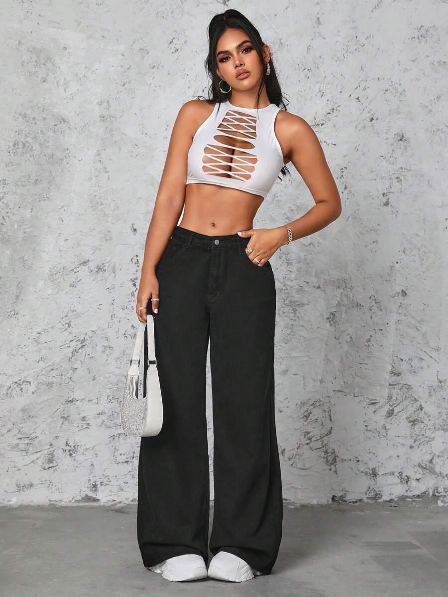 CZARNE SPODNIE JEANS