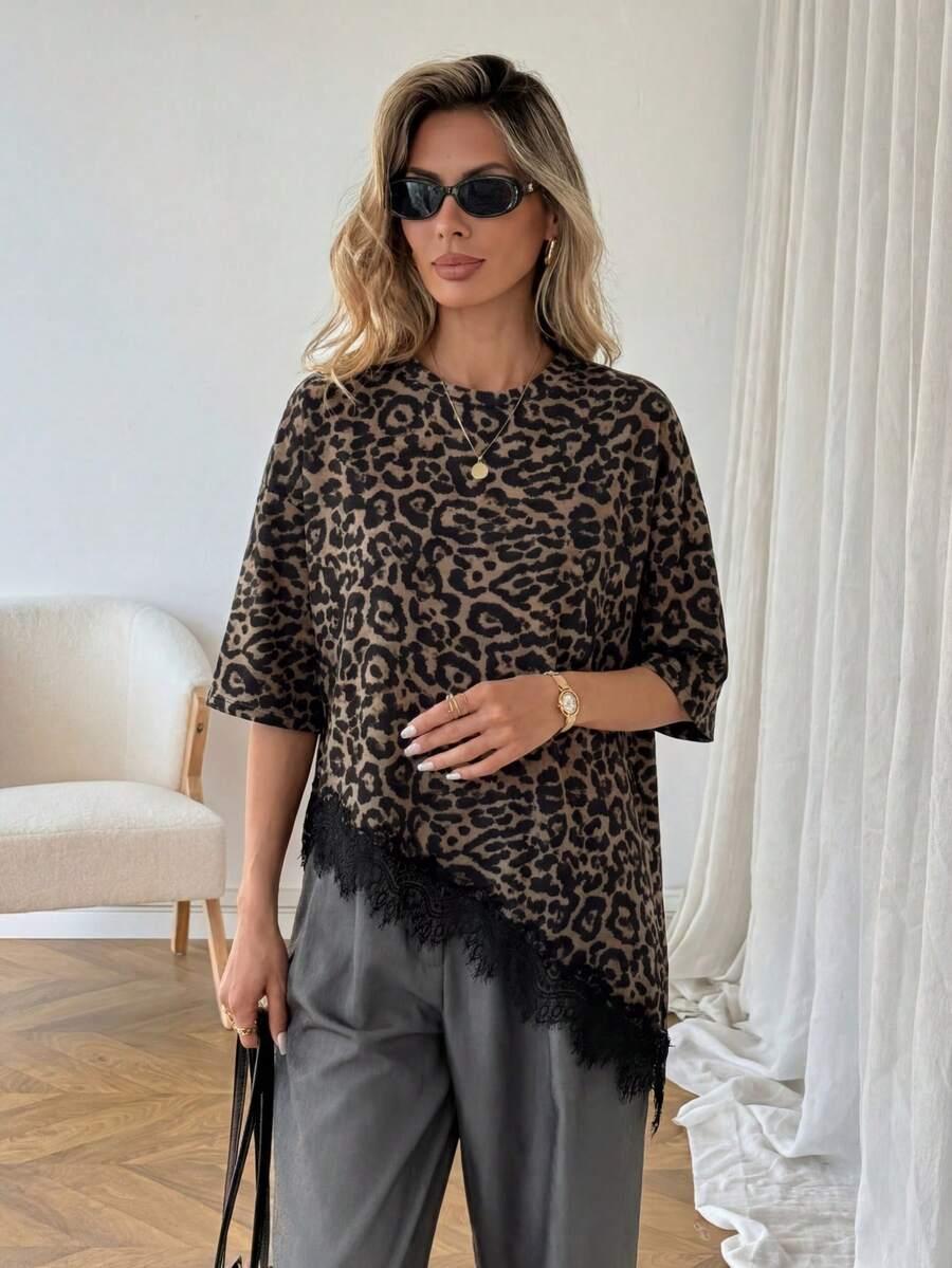 asymetryczna bluzka animal print