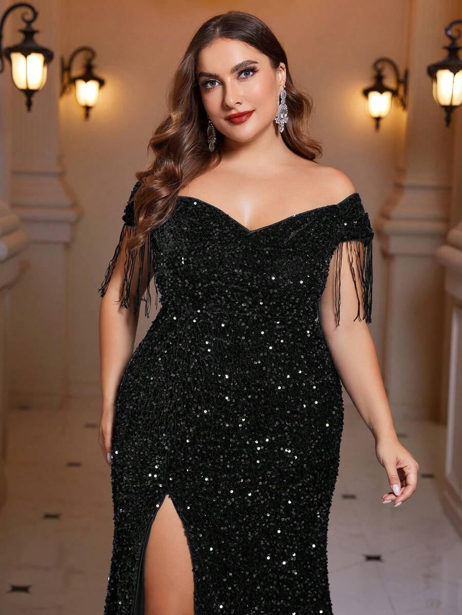 CZARNA MAXI SUKIENKA CEKINY