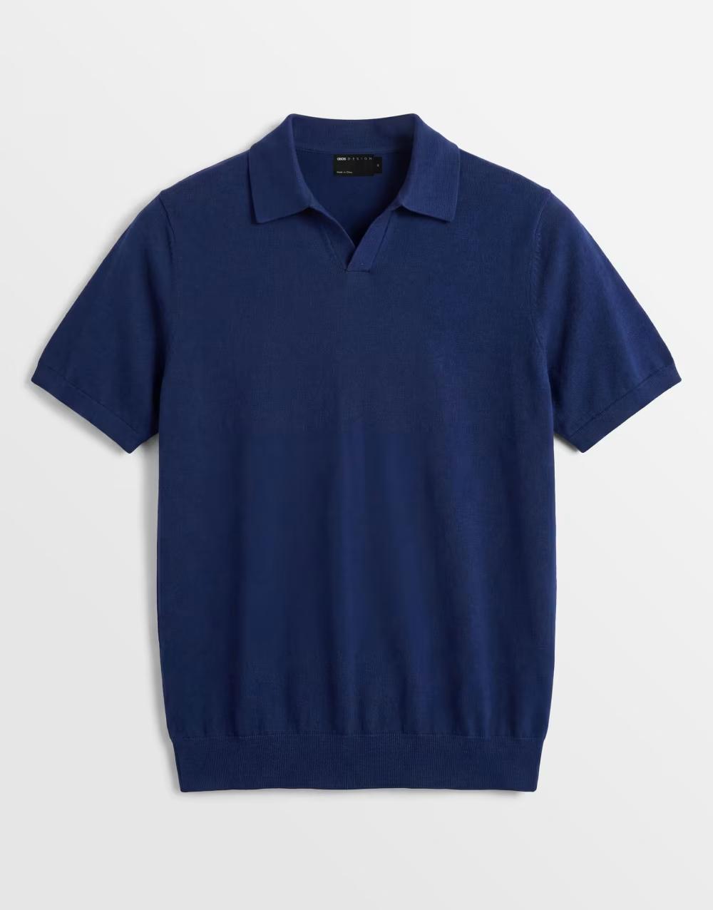GRANATOWA WEŁNIANA KOSZULKA POLO