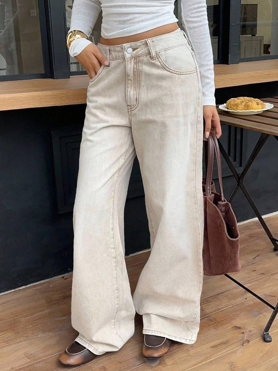 SZEROKIE BEŻOWE SPODNIE VINTAGE JEANS
