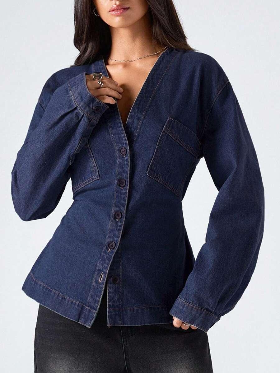 granatowa bluzka jeans