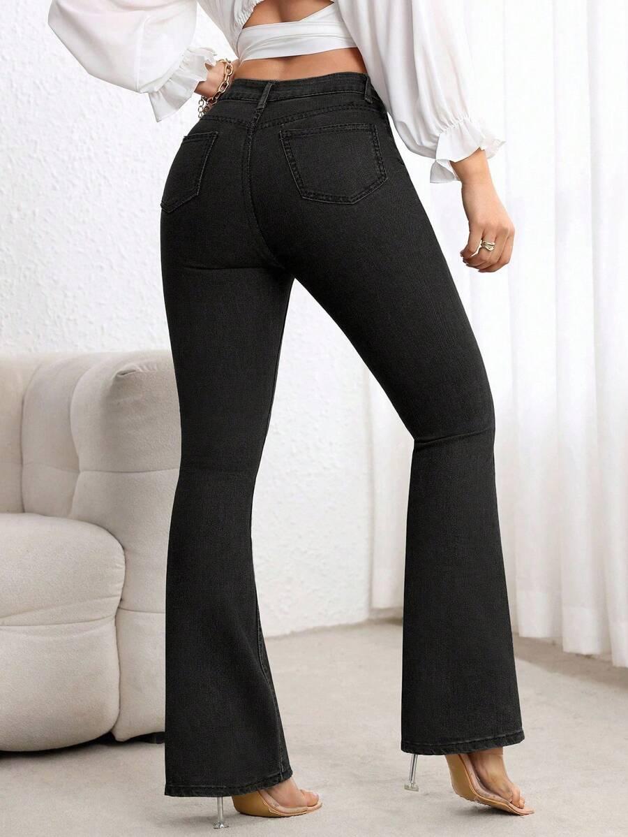 CZARNE SPODNIE JEANS DZWONY WYSOKI STAN