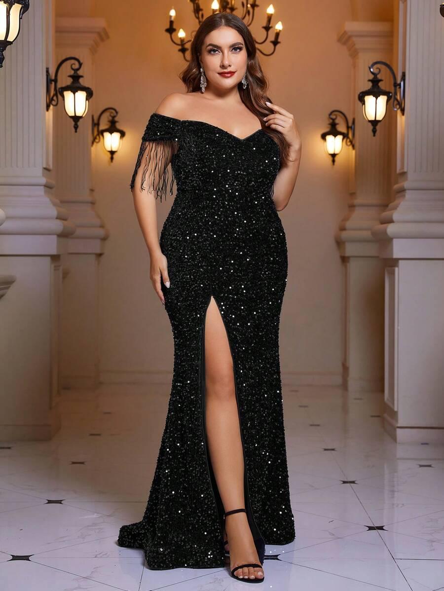 CZARNA MAXI SUKIENKA CEKINY
