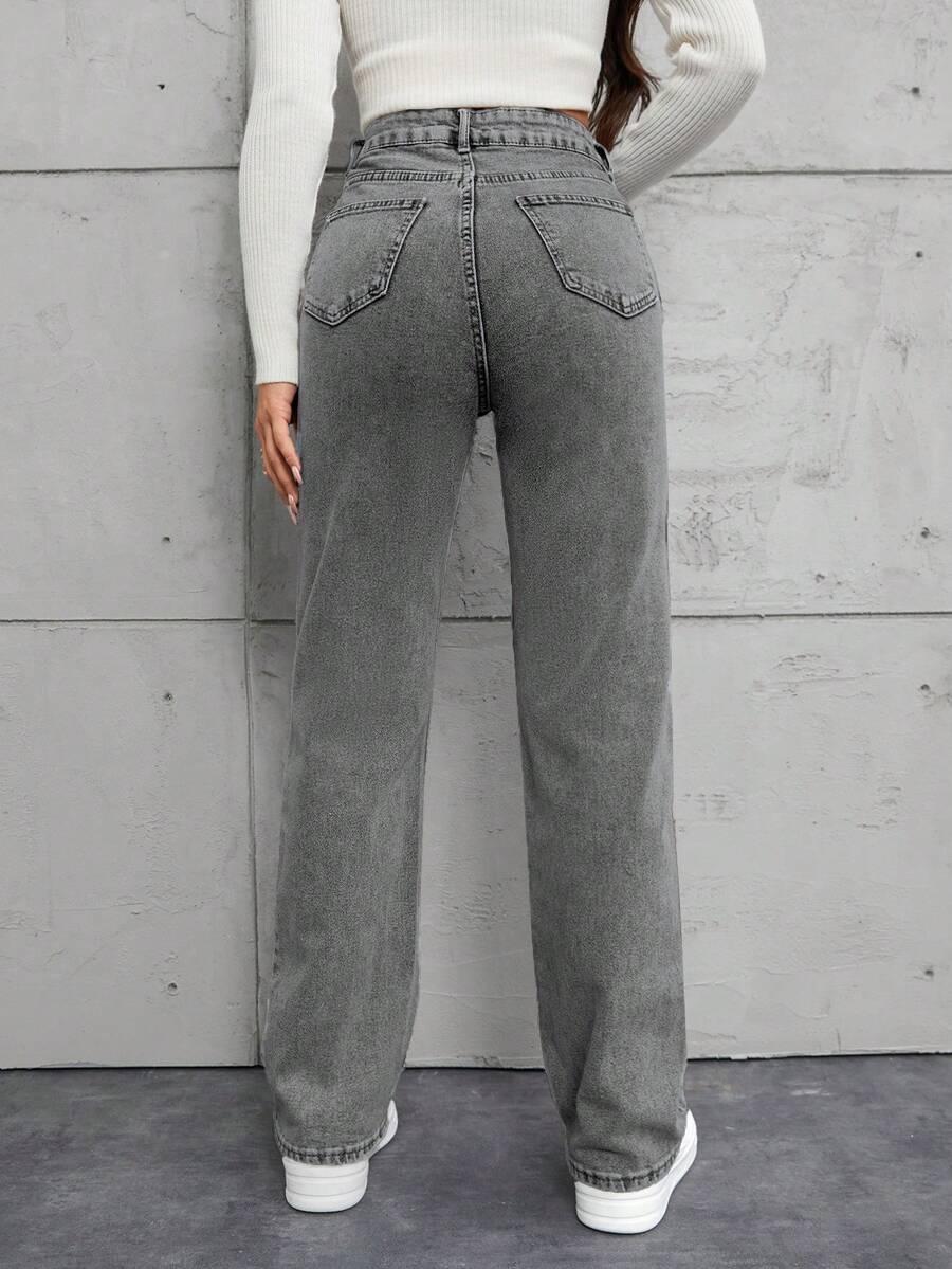 szare spodnie jeans wysoki stan