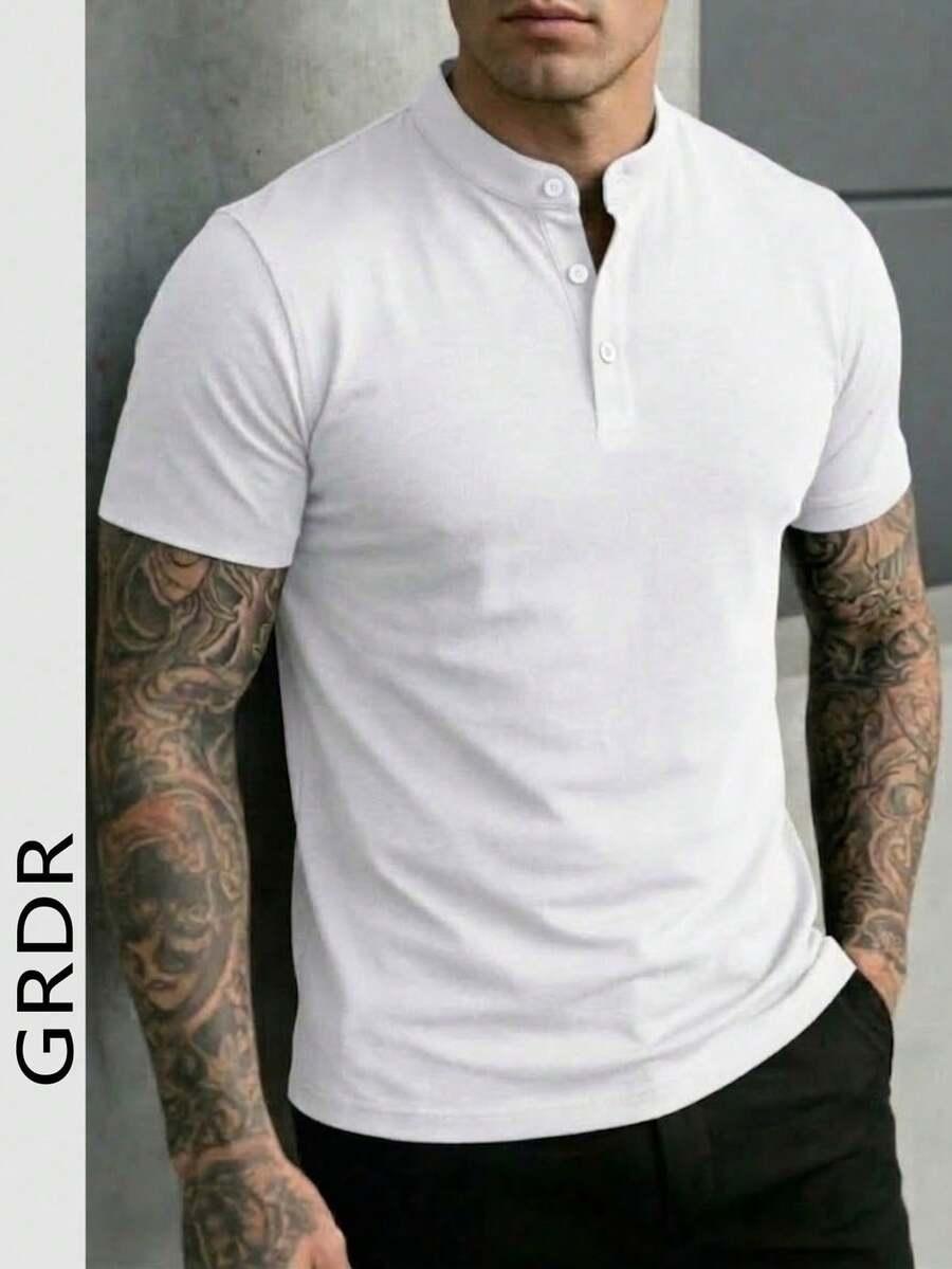biały t-shirt guziki 