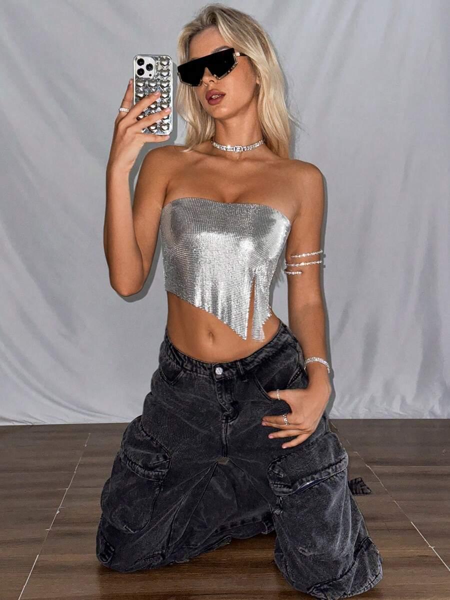 SREBRNY METALICZNY TOP