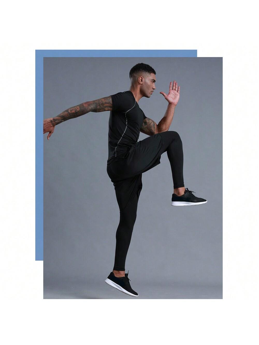 czarny t-shirt spodenki legginsy komplet 