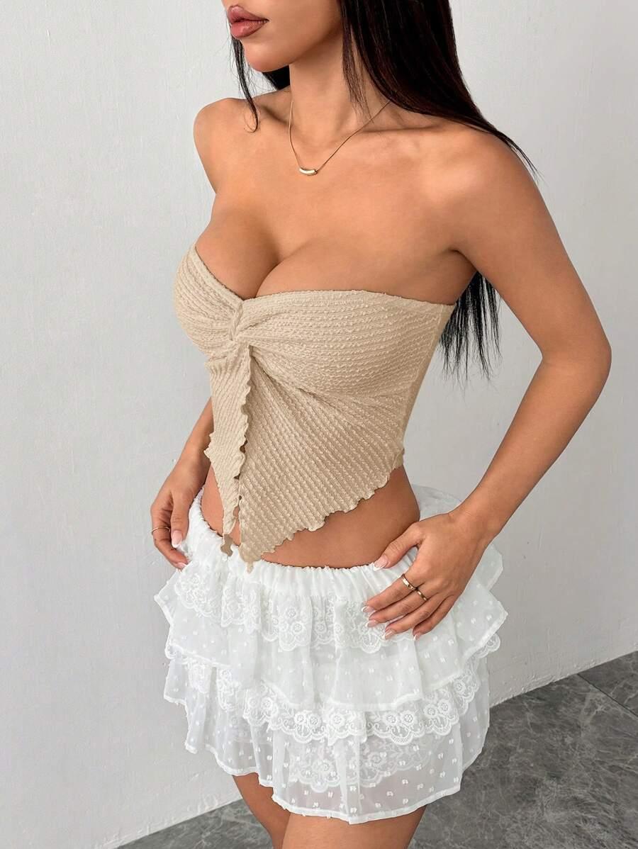 kremowy top asymetria 