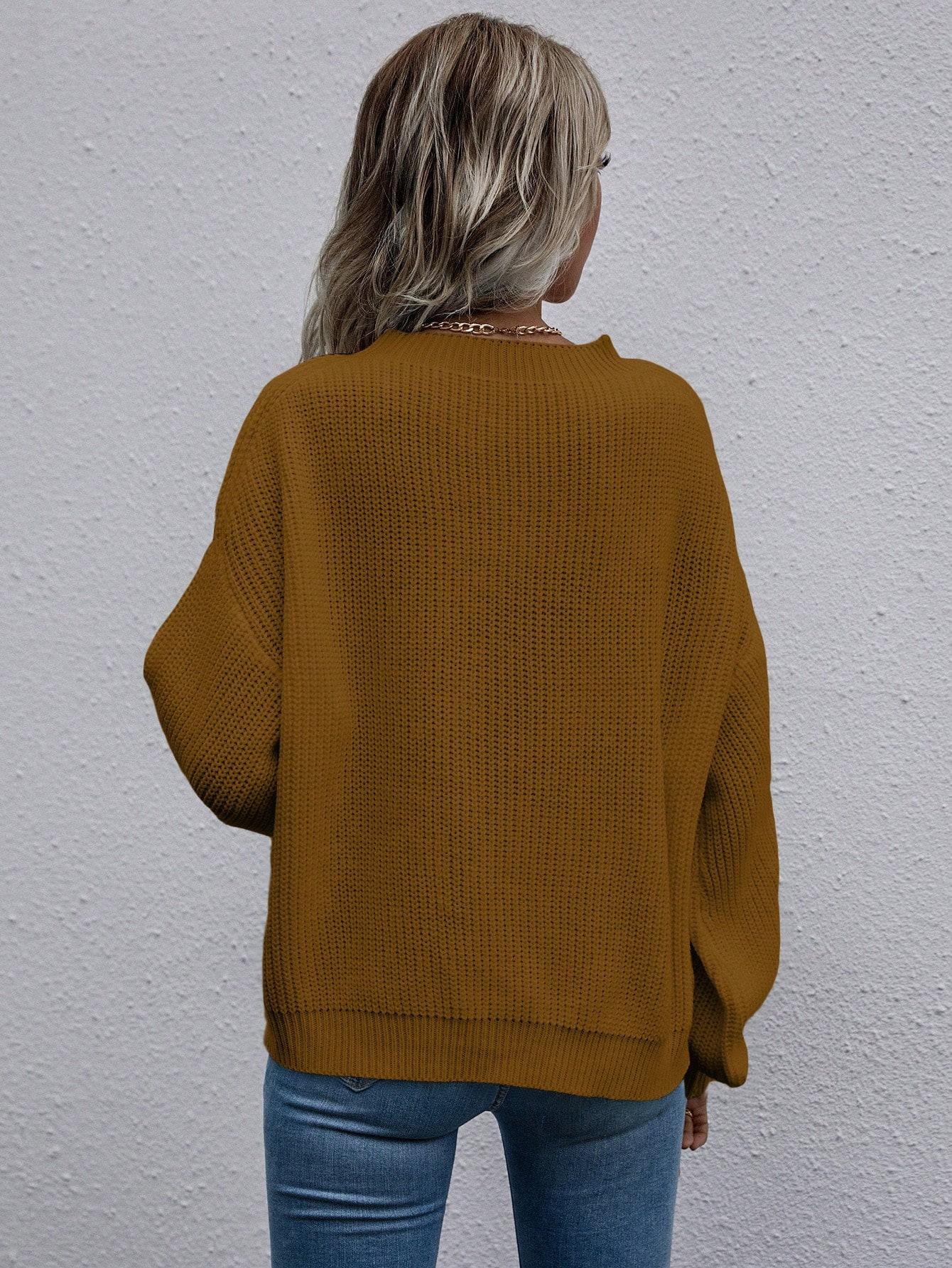 sweter oversize prążki okrągły dekolt