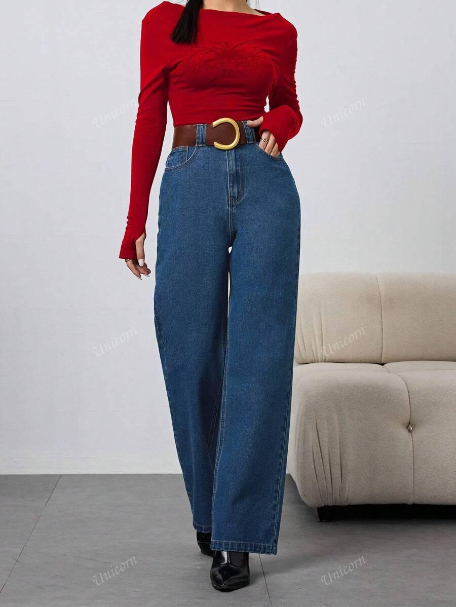 granatowe SPODNIE JEANS WYSOKI STAN 