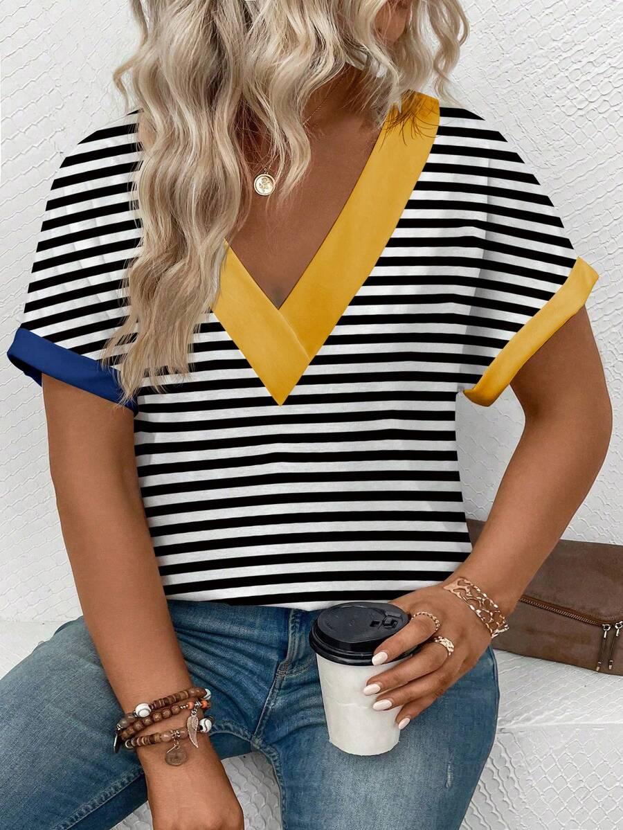 bluzka v-neck wzór paski