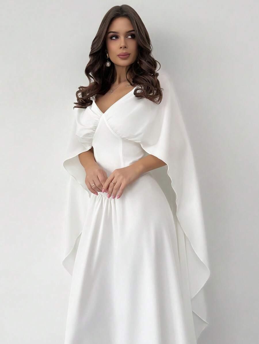 biała maxi sukienka v neck