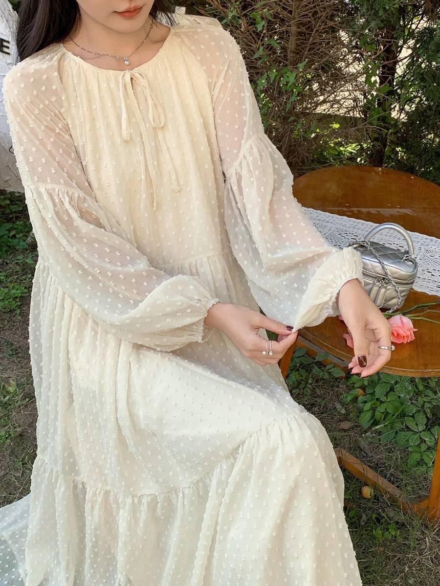 BOHO MIDI SUKIENKA Z WIĄZANYM DEKOLTEM I DŁUGIM RĘKAWEM