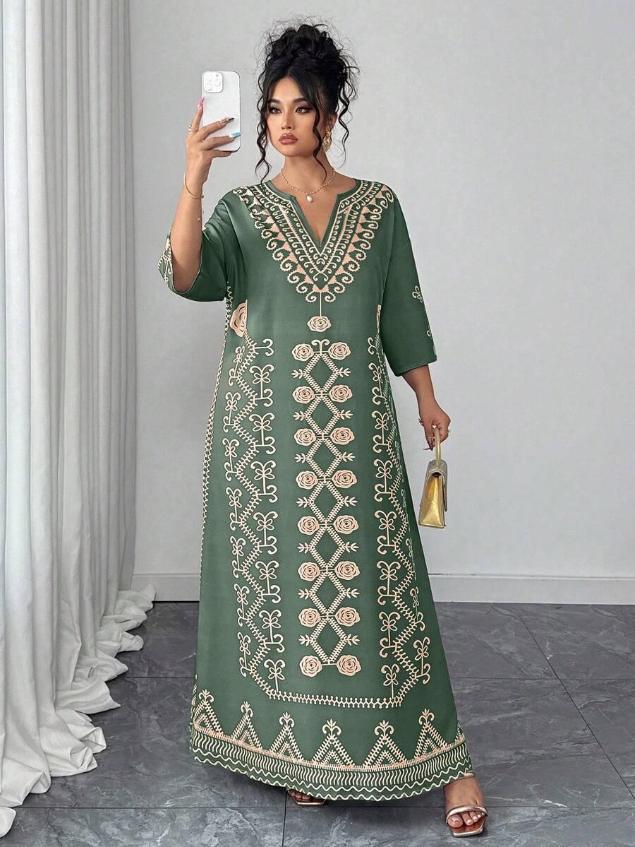 ZIELONA MAXI SUKIENKA V-NECK