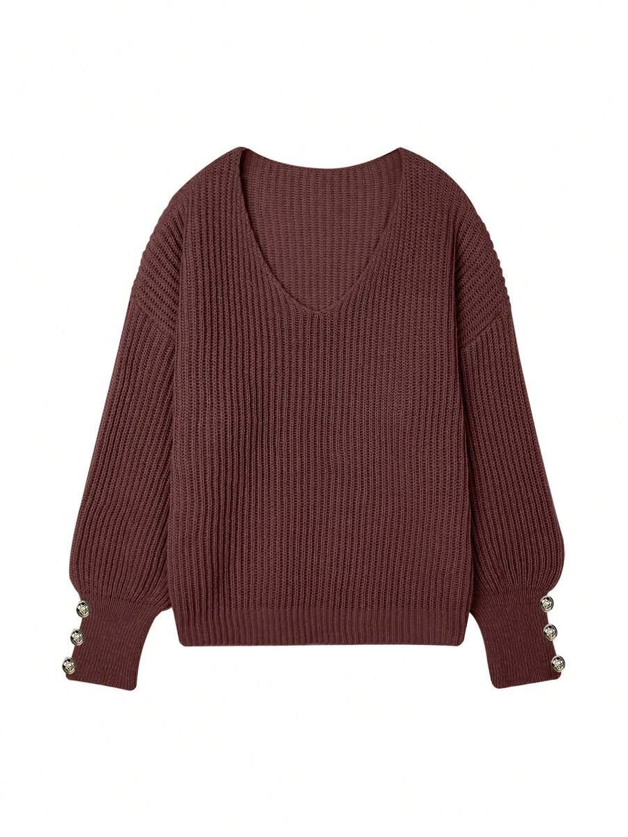 brązowy sweter ozdobne guziki