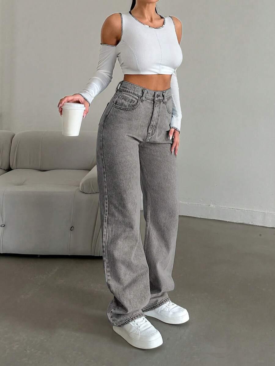 SZARE SPODNIE JEANS