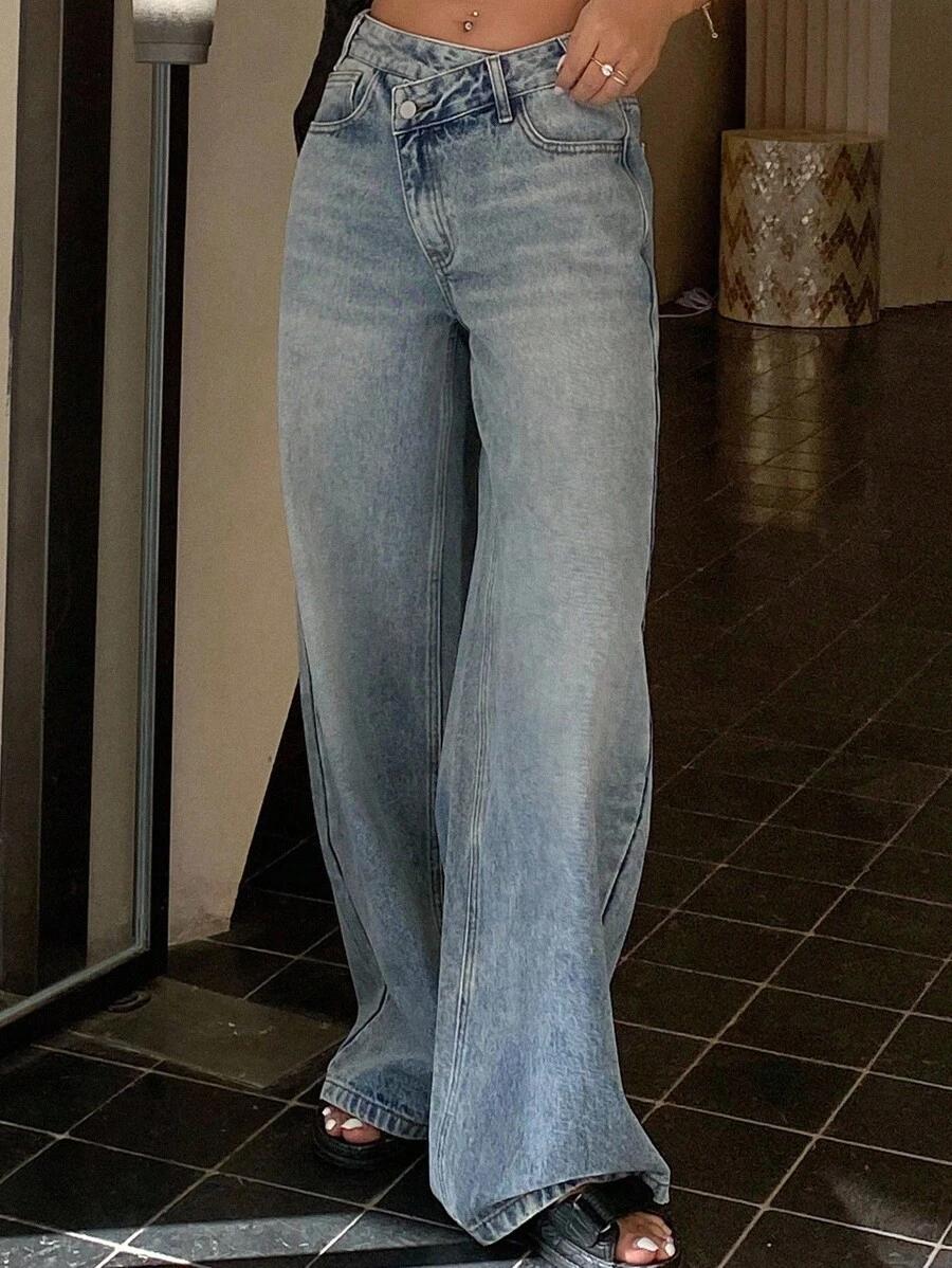 PROSTE SPODNIE JEANS ASYMETRIA