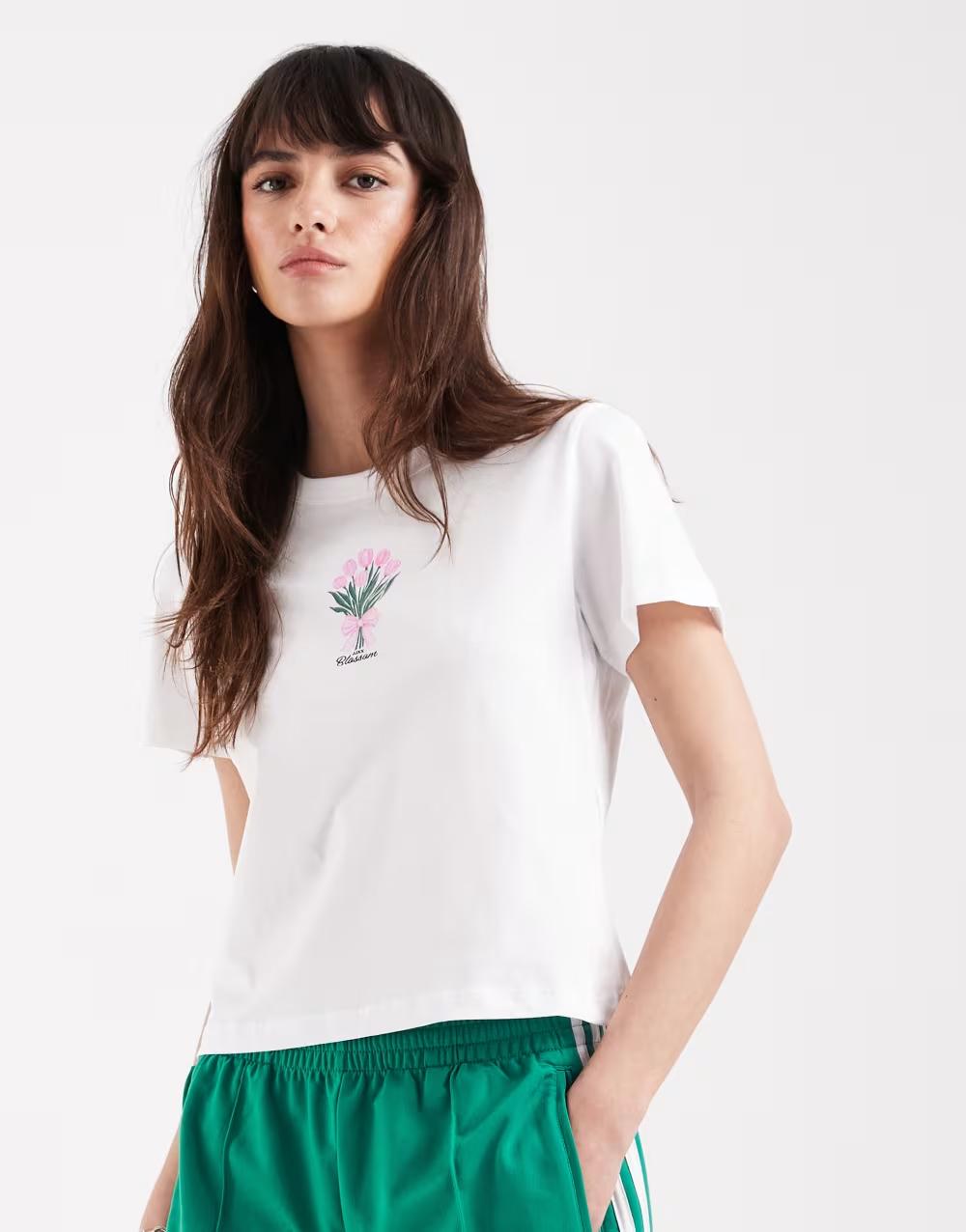 BIAŁY T-SHIRT OKRĄGŁY DEKOLT PRINT