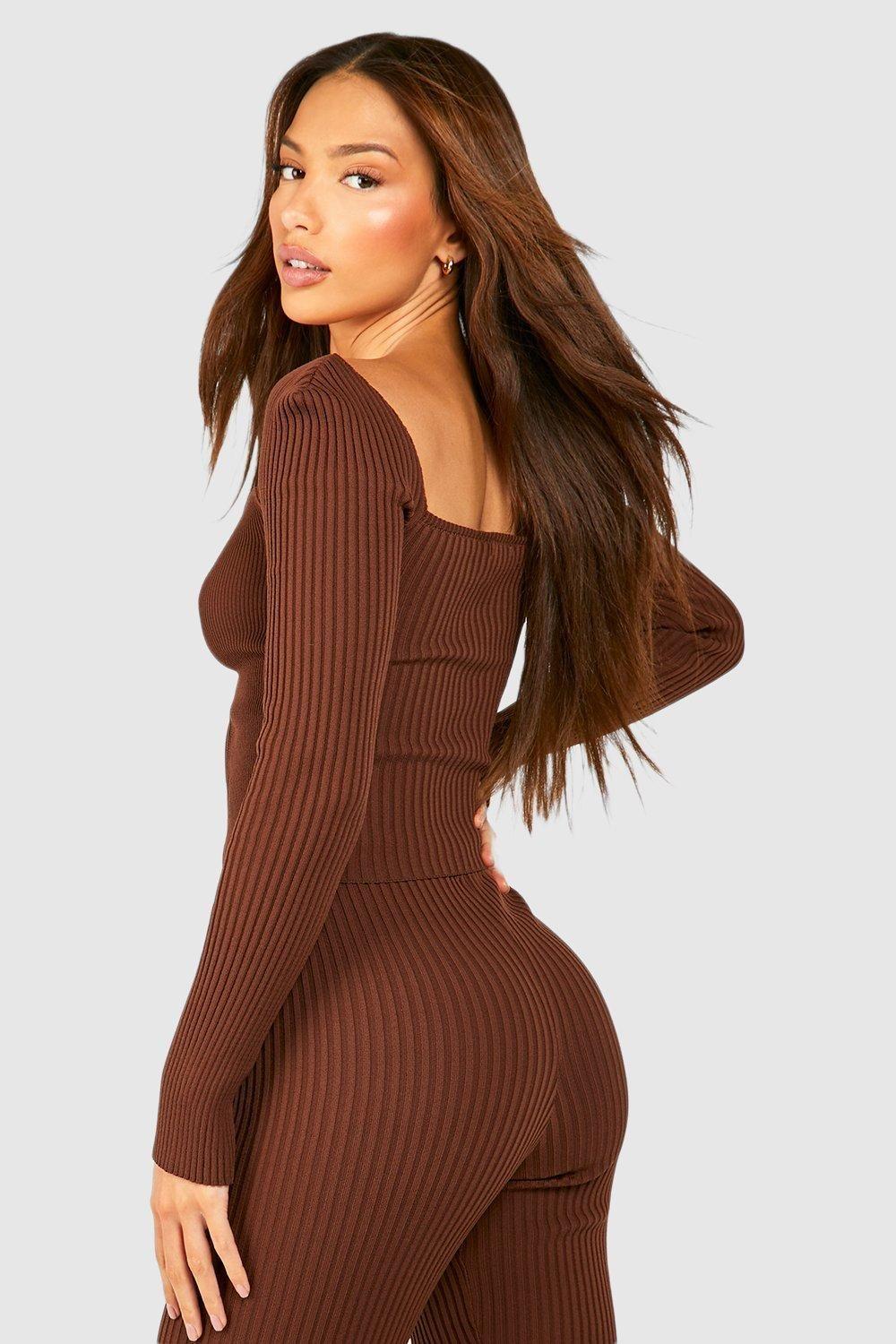 BRĄZOWY SWETER DZIANINA 