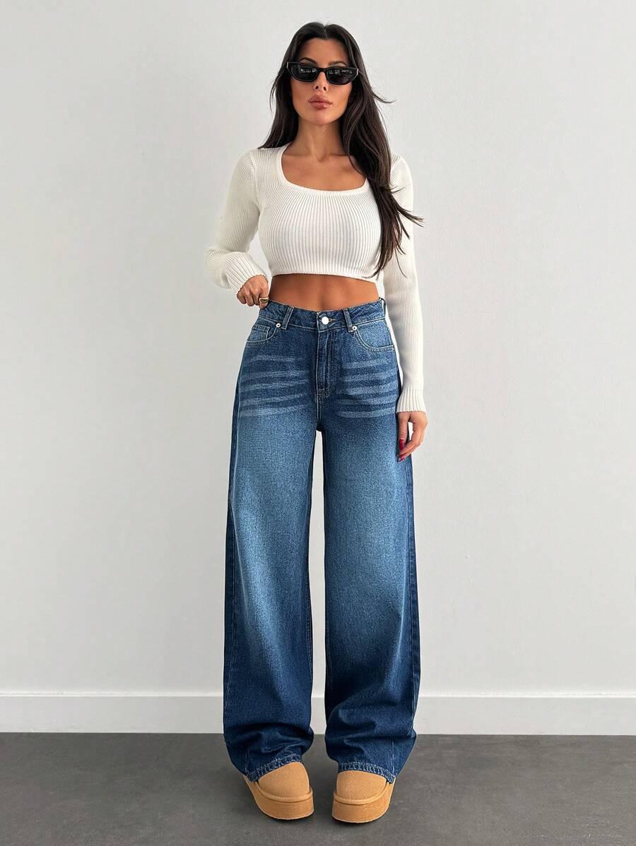 niebieskie spodnie jeans wysoki stan 