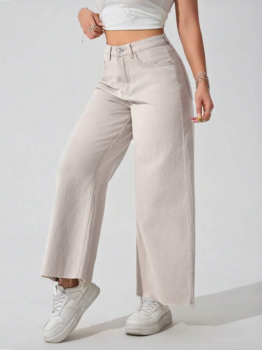 BEŻOWE SPODNIE JEANS