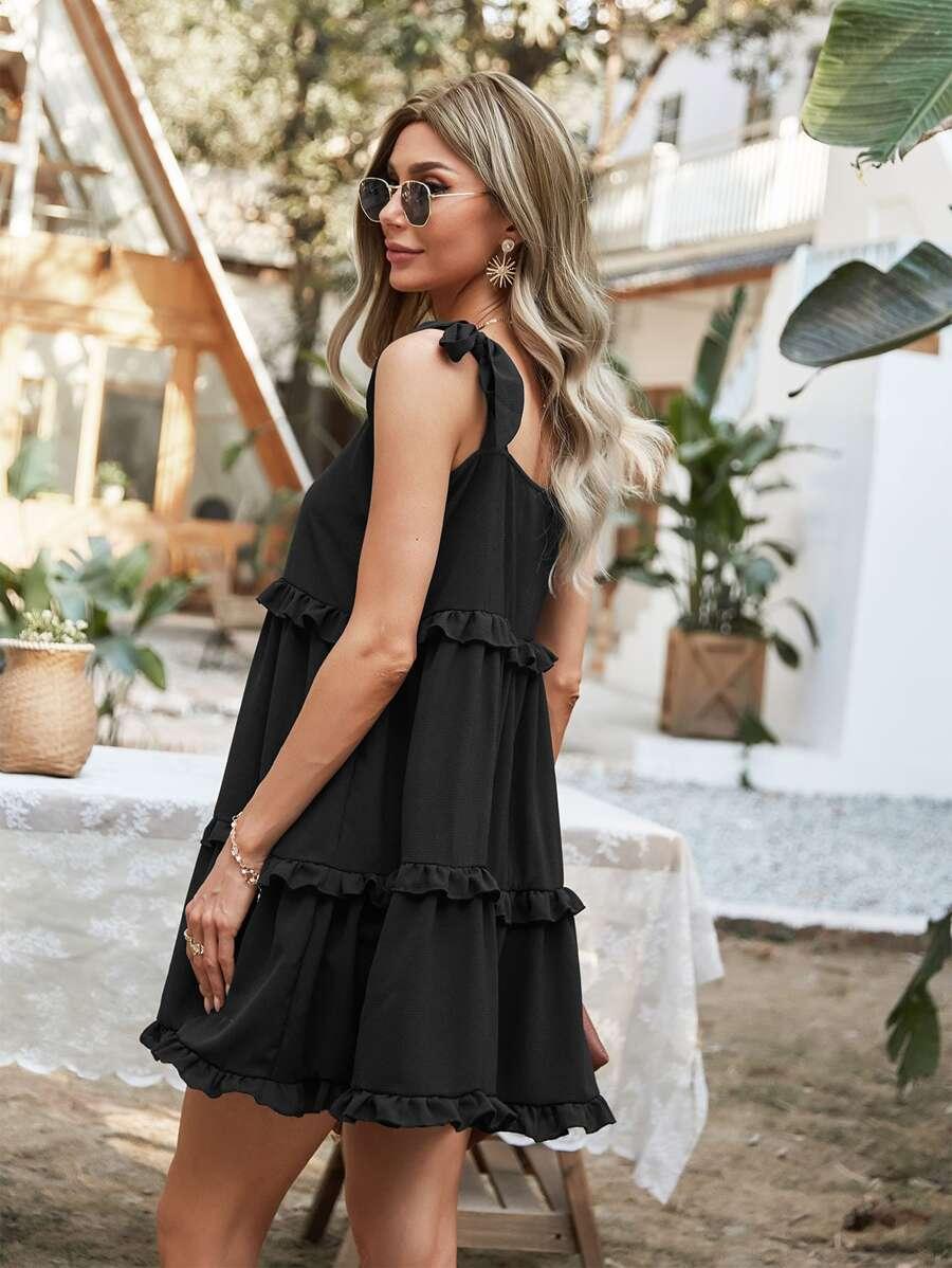 CZARNA MINI SUKIENKA FALBANY