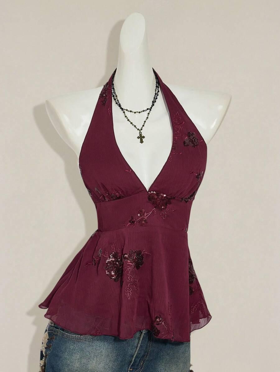 bordowy top zdobienie