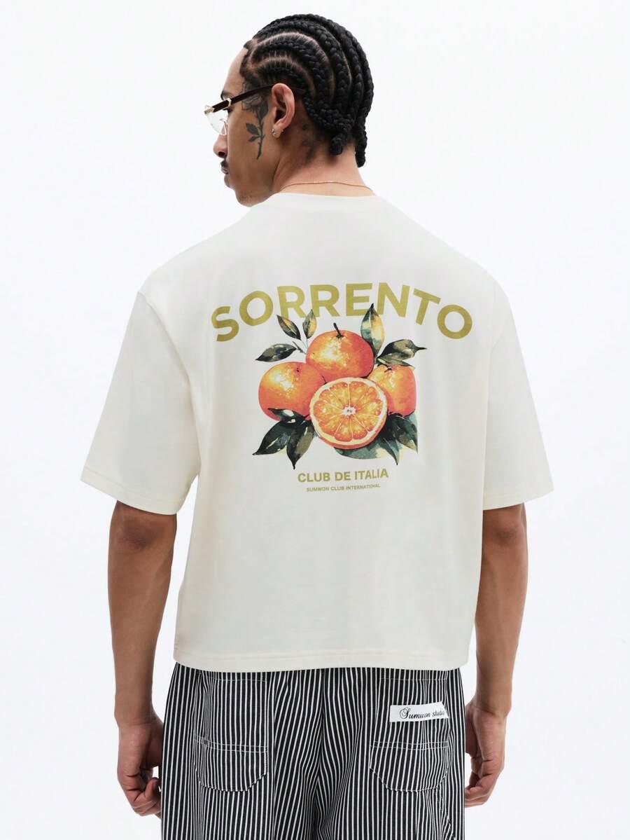kremowy t-shirt nadruk
