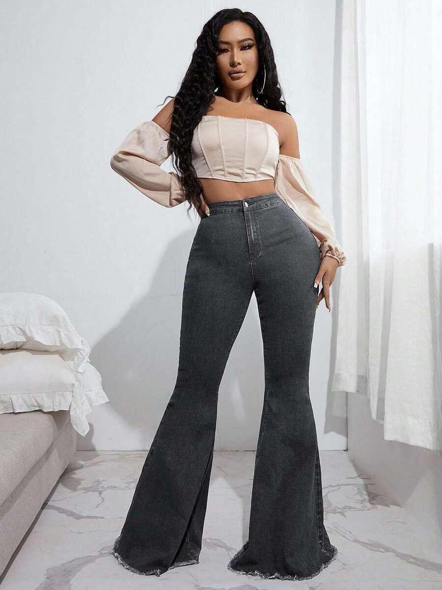 szare spodnie jeans dzwony