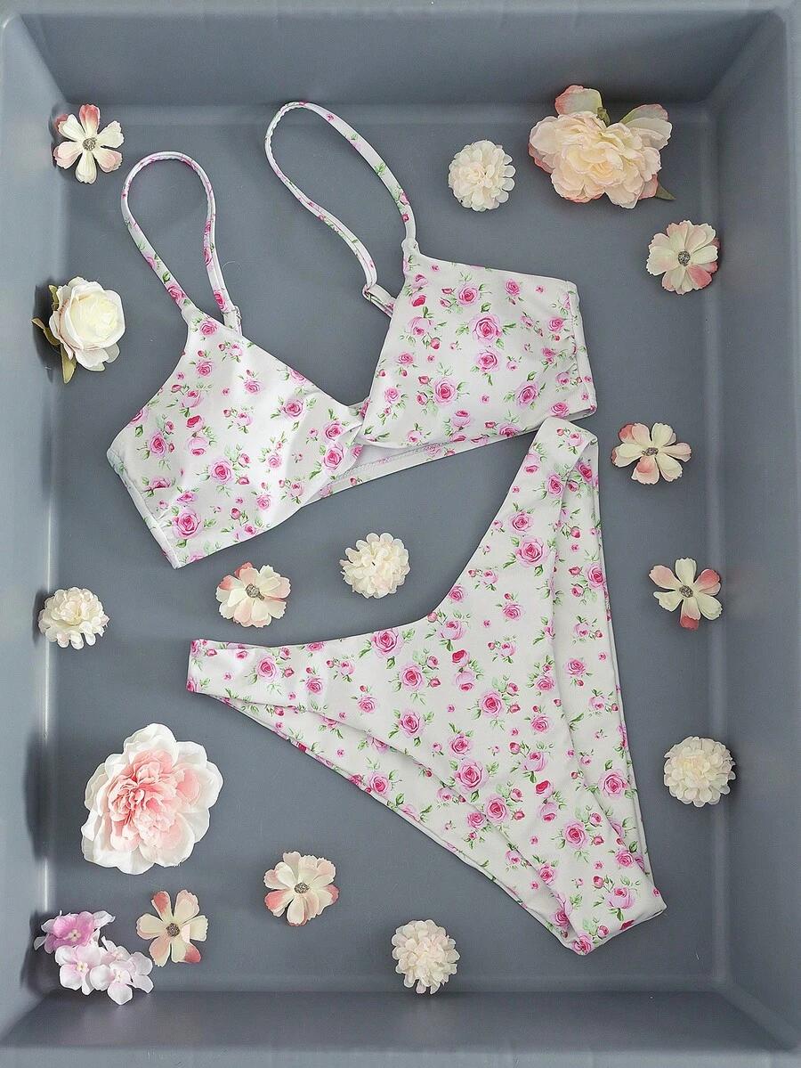 dwuczęściowy kostium kąpielowy bikini floral print