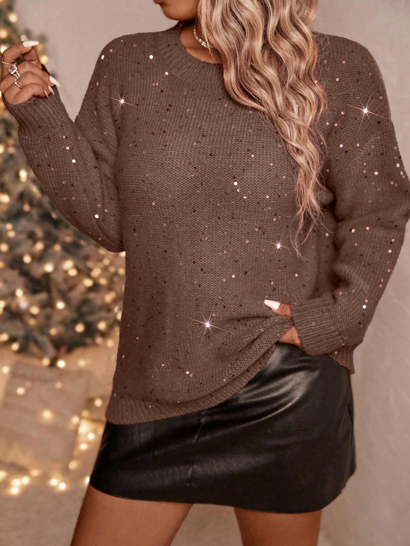 brązowy sweter cekiny