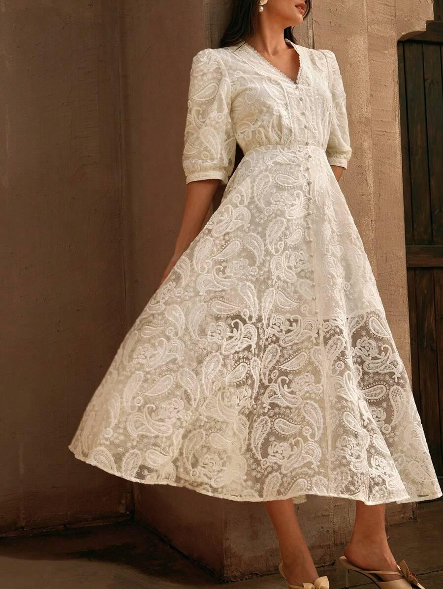 ELEGANCKA SUKIENKA MIDI KORONKOWA 
