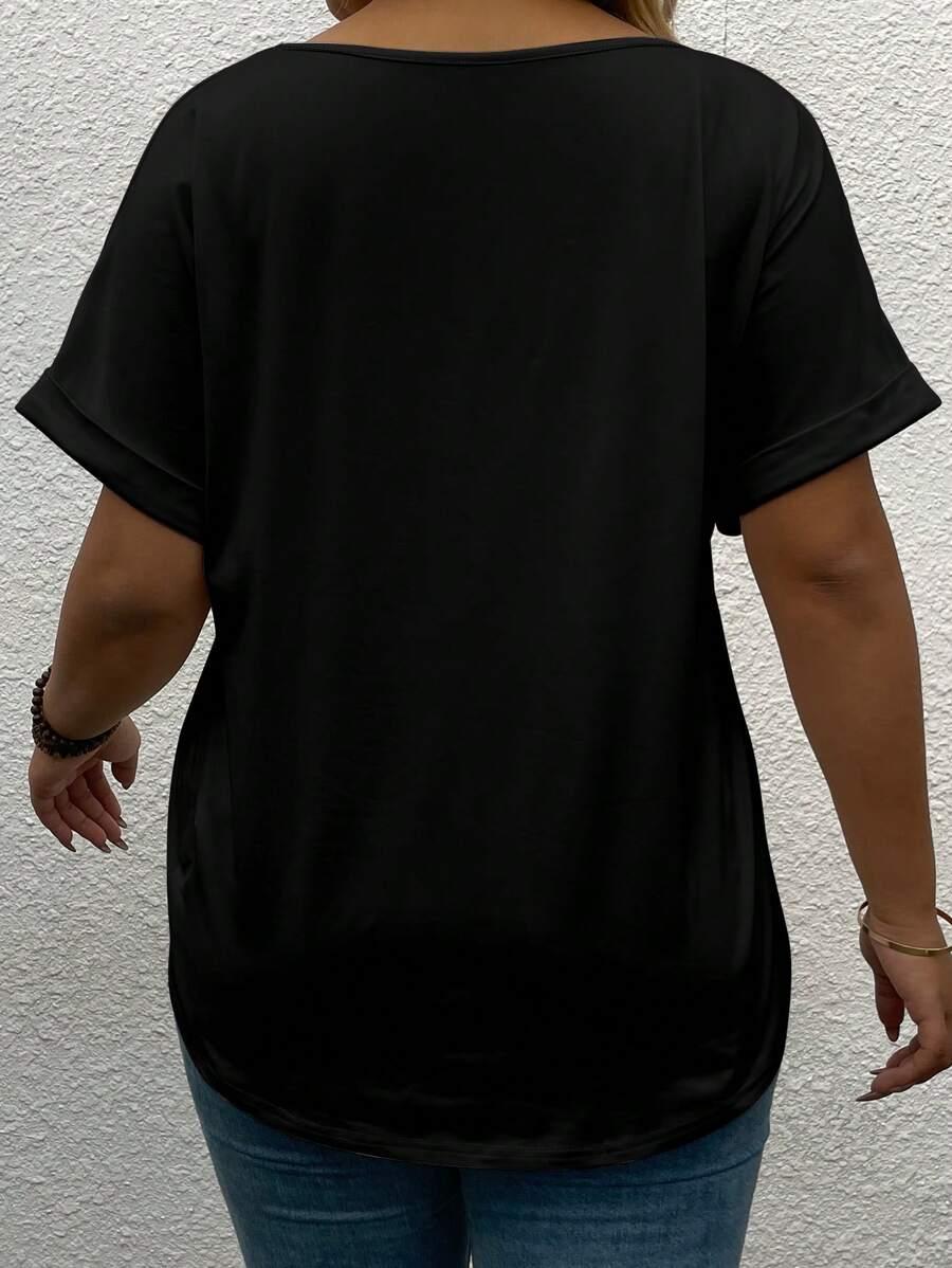 czarna bluzka v-neck nadruk słonecznik